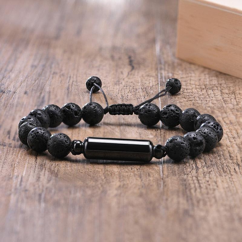 Dark Aesthetic Cross Ring in Gilded Gold - Men's Casual Lava Rock Beads with Concealed Compartment - Book Concealment Safe